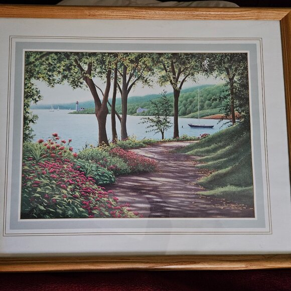 LAKESIDE VIEW PICTURE WOOD FRAMED  JUST BREATHTAKING SIGNED BY ARTIST - Picture 1 of 6